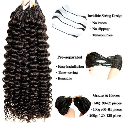 Curly Pre-Separated Feather Crochet Hair Extensions Reusable Knotless Real Human Hair With String Fullness Deep Curly Human Crochet Hair 14inch