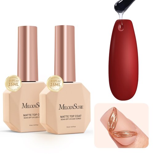 MelodySusie 2Pcs 15ml Matte Gel Top Coat - Powder-Resist Formula, Long-Lasting UV Curable for Detail Chrome Powder Painting, DIY Nail Art, Salon-Grade Matte Finish