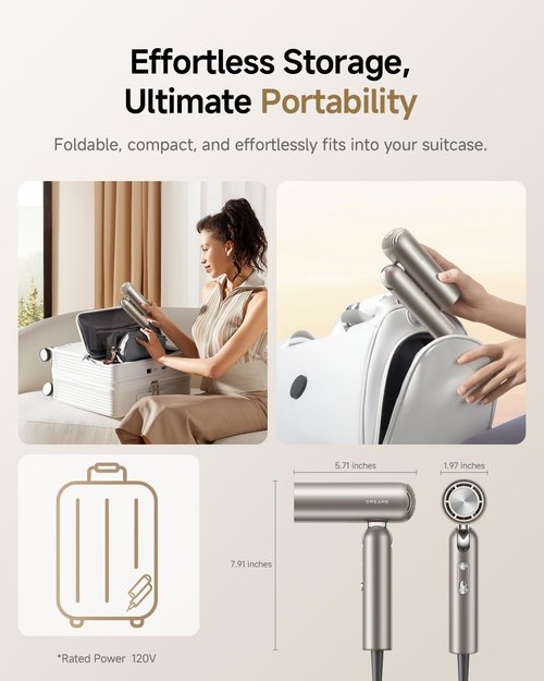 DREAME Pocket Pure High-Speed Hair Dryer - Lightweight & Foldable with Ionic Care, 5 Modes, Travel Bag