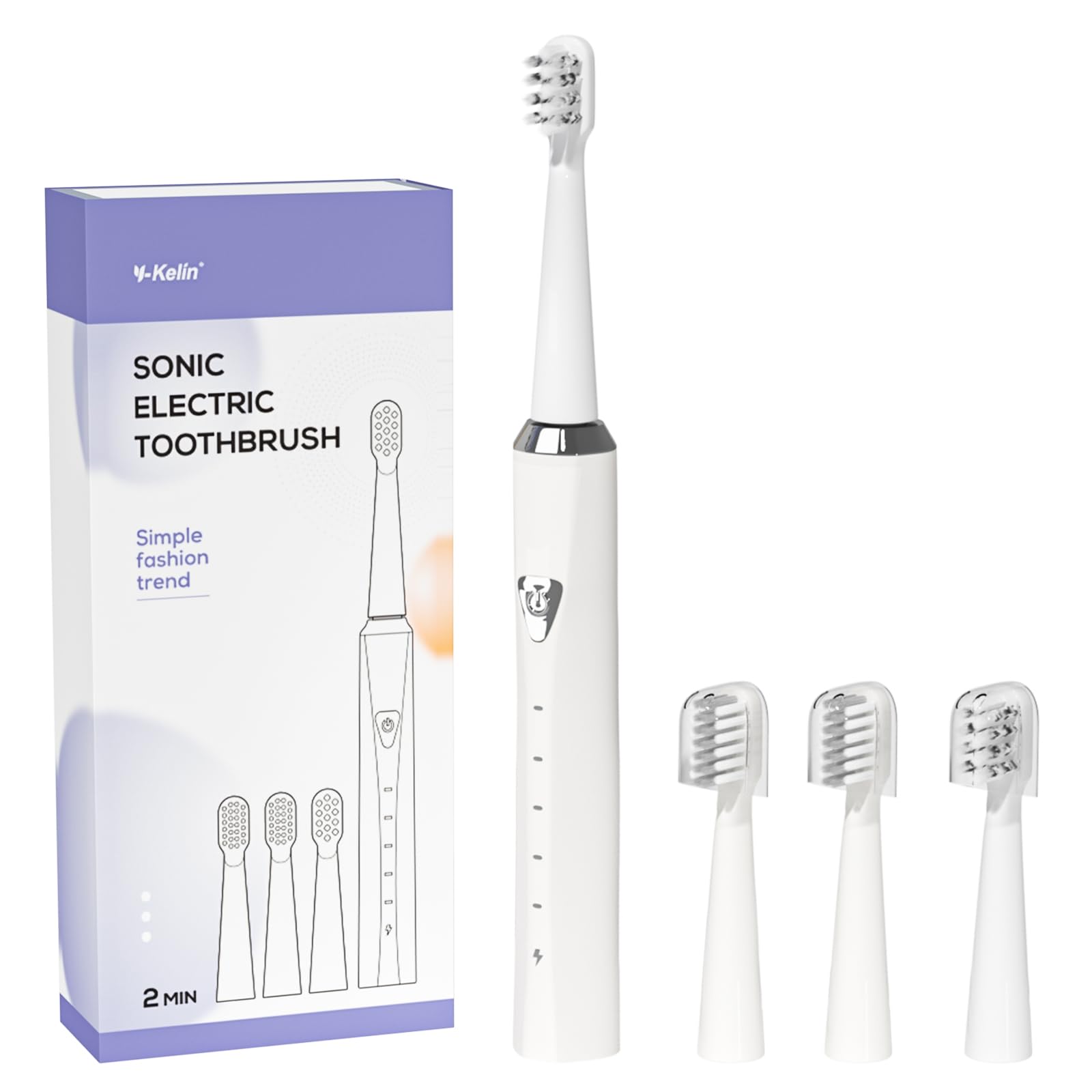 Y-Kelin V-Shaped Orthodontic Electric Toothbrush for Braces, Sonic Toothbrush with 2 Concave Replacement Heads and 2 Convex Replacement Heads, Soft Bristle, 5 Modes IPX7 Waterproof (White)