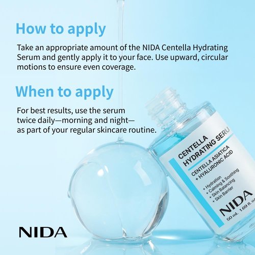 NIDA Centella Hydrating Serum | Centella Asiatica, Hyaluronic Acid | Hydration, Calming & Soothing, Skin Balancing, Skin Barrier | 1.69 fl. oz., 50ml (Updated)