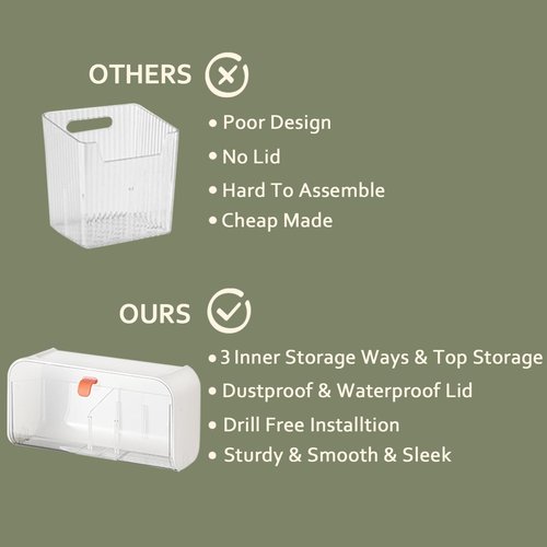 SUNFICON Wall Mounted Cotton Pads Holder Organizer Cotton Swab Balls Holder Q-tip Dispenser Qtip Storage Canister Cosmetic Pads Container Flossers Box Case