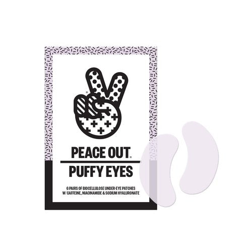PEACE OUT Skincare Puffy Eyes Under Eye Patches, Biocellulose Eye Masks with Caffeine and Niacinamide for Under Eye Puffiness and Tired Eyes, 6 Pairs