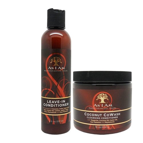 As I Am Leave-In Conditioner 8 Oz | Coconut Cowash Cleansing Conditioner 16 Oz - Moisturizing Duo