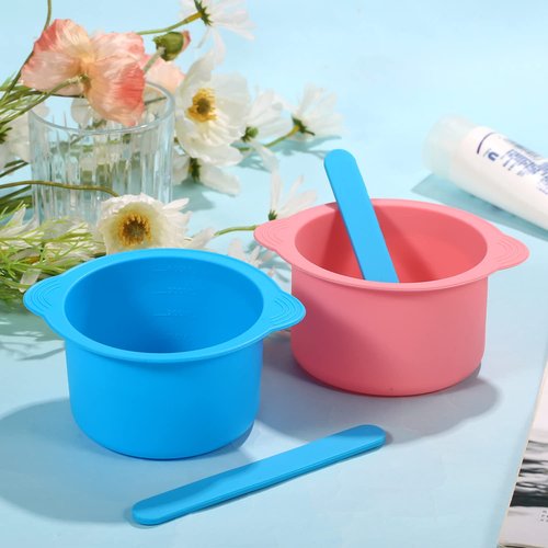 2pcs Wax Pot Liner, Silicone Wax Melt Warmer Liner with 2pcs Blue Silicone Wax Spatula Wax Warmer Liners Reusable Compatible with 16oz Electric Waxing Kit (Pink, Blue)
