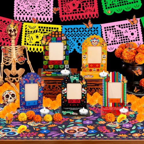 Dia De Los Muertos Picture Frame Set for Ofrenda Altar - Mexican Folk Art Decorations