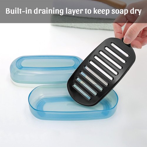 OZNER Clear Travel Soap Case - Leak-Proof Multi-Use Holder for Shampoo & Conditioner Bars | Blue, 1 Pack