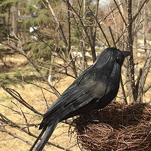 12 Pieces Halloween Black Feathered Crows Decor - Realistic Ravens for Indoor Outdoor Halloween Scene - 3 Styles