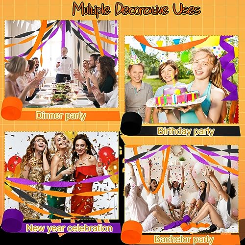 Crepe Paper Streamers Set - 24 Rolls, 1.8 Inch x 98 Feet, Purple, Orange, Black - Party Decorations