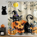 Halloween Shower Curtain Black Cat Pumpkin Waterproof Fabric Bath Decor - Black Cat Variation
