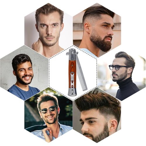 2 Pieces Automatic Switch Folding Practice Combs, Stainless Steel Butterfly Comb, Switchblades Comb, Outdoor Training Pocket Combs, Hair Brush for Beard, Mustache, Hair Styling Tools