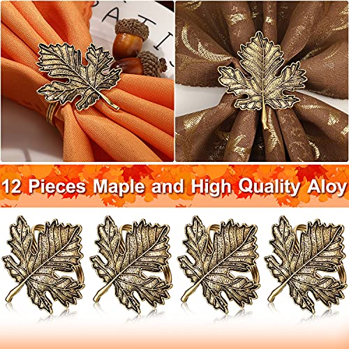 Bronze Fall Maple Leaf Napkin Rings Set - 12 Pieces for Dining Table Decor