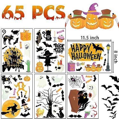 Halloween Window Clings Decor - 6 Sheets Reusable Spooky Stickers for Indoor Party Decorations