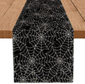 Halloween Spider Web Table Runner 13 x 72 Inch Black Linen Seasonal Decor