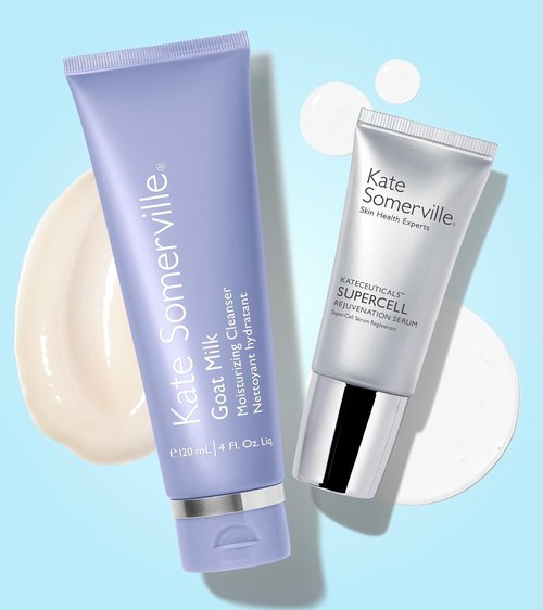 Kate Somerville Goat Milk Cleanser & SuperCell Peptide Serum Duo - 4oz & 1oz for Ultimate Hydration