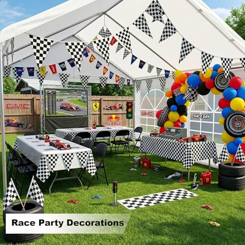 Light Up Checkered Flag Banner 33ft with Remote & 8 Modes for Sports Parties