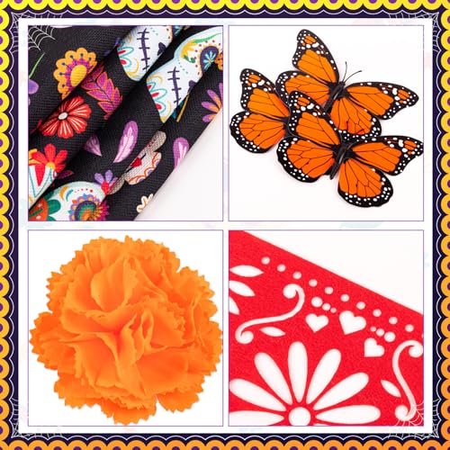 Dia De Los Muertos Decorations Set - Table Runner Banner Candles Butterflies