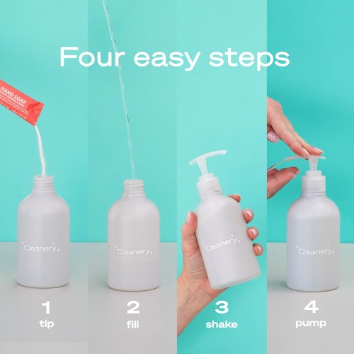 Cleanery Moisturizing Hand Soap Refill Powder Concentrate 4 Pack, 10 fl oz refills, Coconut & Sandalwood