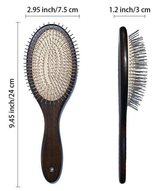 Skiennix Wooden Paddle Hair Brush - Anti-Frizz Metal Detangling Brush for All Hair Types | Scalp Massage, Wet or Dry Use