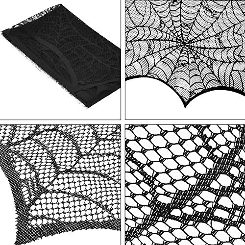 Halloween Spiderweb Lace Tablecloth with Black Spider, 17.7 x 98.4 Inch - Mantle & Window Decor