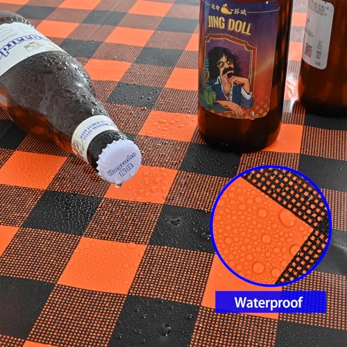 Halloween Plastic Tablecloth 54x108 Inch Rectangular Disposable Checkered Orange Black - Vedran 3 Pack