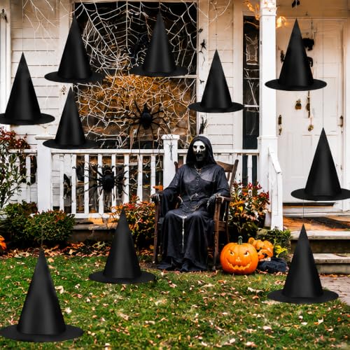 12 Pack Halloween Witch Hats with Nylon Cord Indoor Outdoor Decorations