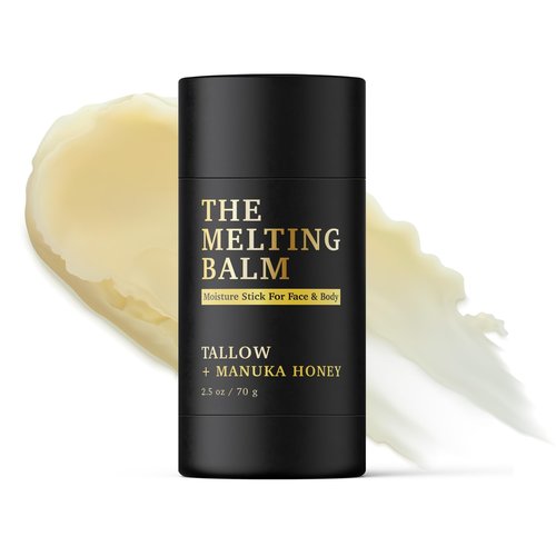 The Melting Balm - Tallow + Manuka Honey Moisture Stick for Face & Body | 100% Grass Fed Tallow Balm | Clean Solid Moisturizer for Dry Sensitive Skin | Instant Relief & Continuous Recovery | 2.5 oz