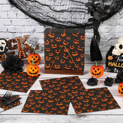 Black Pumpkin Face Halloween Paper Napkins 6.5 Inch - 100 Pack