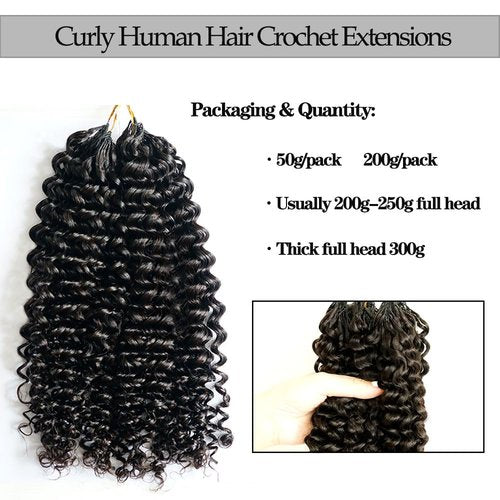 Curly Pre-Separated Feather Crochet Hair Extensions Reusable Knotless Real Human Hair With String Fullness Deep Curly Human Crochet Hair 14inch