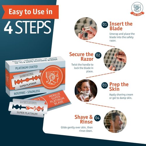 MERKUR SUPER Double Edge Razor Blades - Precision Stainless Steel with Platinum & Teflon Coating | 30 Count