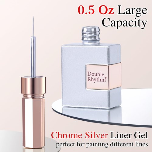Double Rhythm 15 Ml Metallic Gel Liner Nail Art Gel Bronze Mirror Chrome Painted Drawing Stripper 3D Effect Gel Polish (Chrome Silver-L1009)