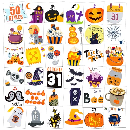 Halloween Kids Temporary Tattoos - Partywind 50 Sheets for Boys & Girls