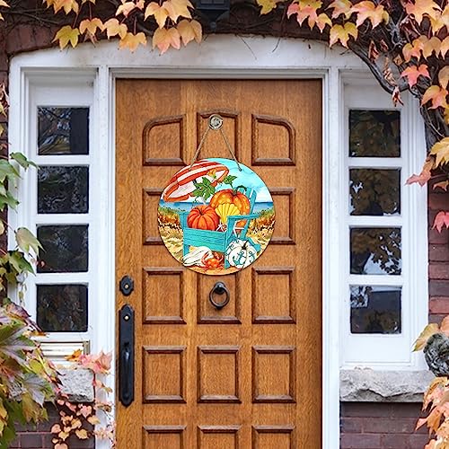 Fall Beach Front Door Sign with Pumpkin Shell Anchor - Autumn Decor
