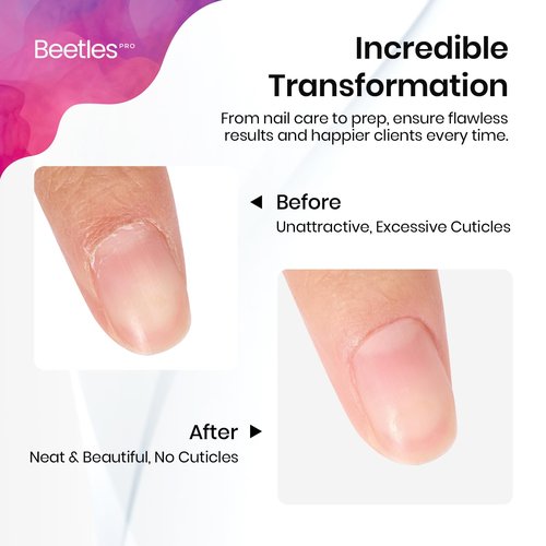 Beetles Pro 1-Pcs Dual-End Nail Pusher & Cuticle Cleaner - 14mm Serrated Edge & 5mm Curved Blade, Ergonomic Anti-Slip Handle, Professional Manicure Tool for Nail Care