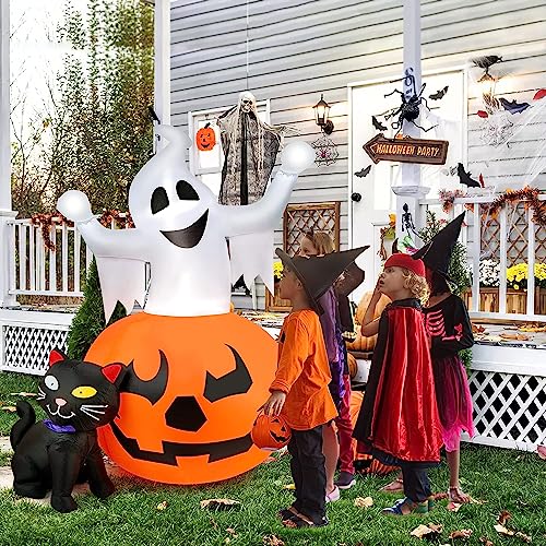 5 FT Halloween Inflatable Ghost Pumpkin Black Cat Yard Decor with LED Lights