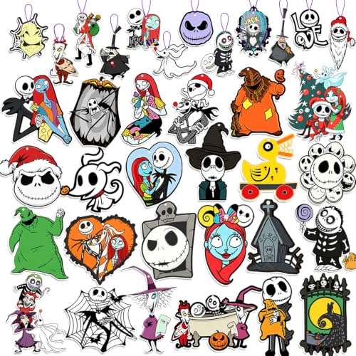 Halloween Christmas Wooden Ornaments Set - 36 Spooky Holiday Tree Decorations