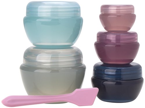 Bliss Travel Containers - 5 Pack Leak Proof Tapered Jar Set with Lid and Spatula - Small Travel Size Containers for Creams Lotions Skincare, Size Onesize, Multi