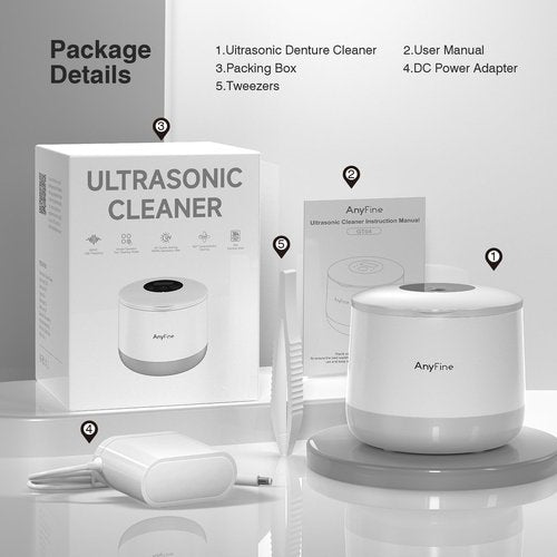 Advanced Ultrasonic Retainer Cleaner Machine for Dentures, Mouth Guards, Braces, Toothbrush Heads, Jewelry, 45kHz Triple-Phase Purification System, 4 Modes for Multiple Dental Appliances