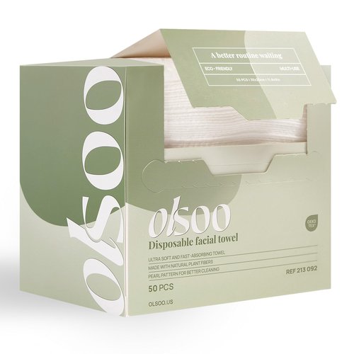 OLSOO Clean Face Towels XL® – 100% Viscose, OEKO-TEX Certified, Ultra Soft Disposable Towels, Super Absorbent & Eco-Friendly for All Skin Types (50 Count)