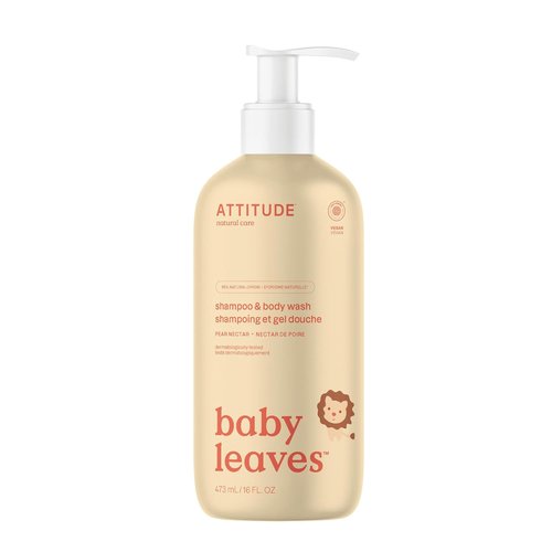 ATTITUDE Baby 2-in-1 Shampoo & Body Wash - EWG Verified, Vegan, Pear Nectar Scent, 16 Fl Oz