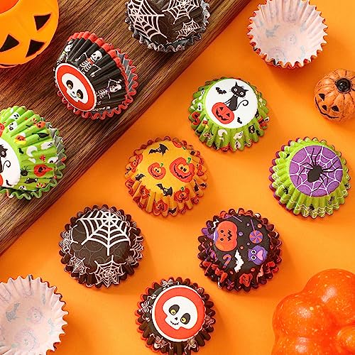 600 Pack Halloween Mini Cupcake Liners - Pumpkin, Spider, Skull, Bat Designs