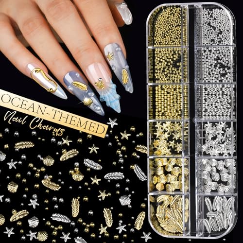 Gold & Silver Nail Charms Set with Rhinestones for Nail Art - 6 Boxes
