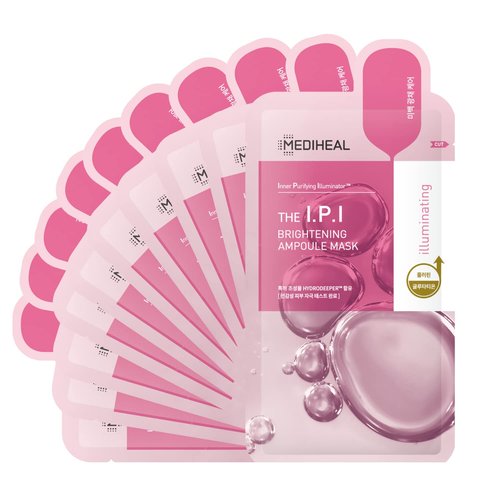 Mediheal IPI Ampoule Face Mask - Brightening Korean Sheet Mask 10 Sheets with Niacinamide for Dull Skin