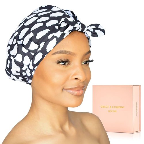 GRACE & COMPANY Luxury Shower Cap - 100% Waterproof, Reusable & Breathable | Casablanca Design