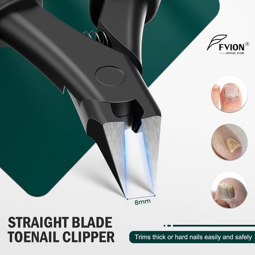 FVION Straight Blade Toenail Clippers, Comfort Handle Ingrown Toe Nail Clippers for Thick Nails for Seniors, Finger Nail Clippers for Adult (Black)