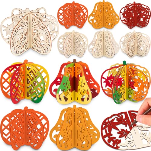 Unfinished 3D Wooden Pumpkin Cutouts - Fall Thanksgiving Decor, 4.7 Inch - 36 Pcs