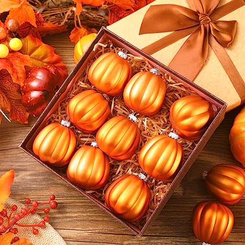 Fall Pumpkin Tree Ornaments Set - Autumn Hanging Decor, 12 Pieces, Classic Style