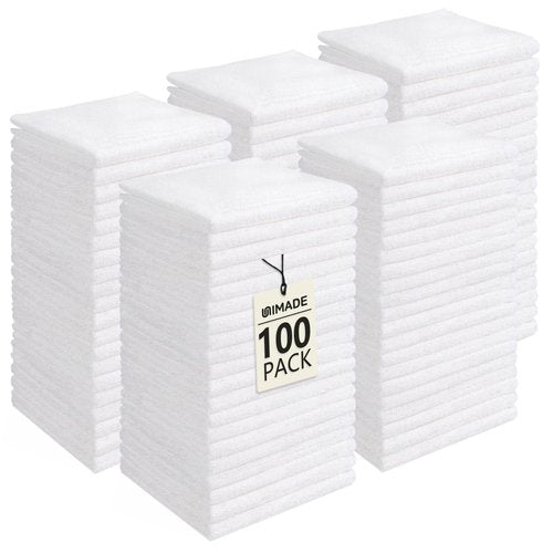 UNIMADE Washcloths Bulk - 100 Pack - Face Towels (12" x 12"), Highly Soft Wash Cloths and Hand Towels, Fast Drying Multi-Purpose Microfiber Cleansing Cloths for Bathroom, Hotel, Spa, and Salon - White