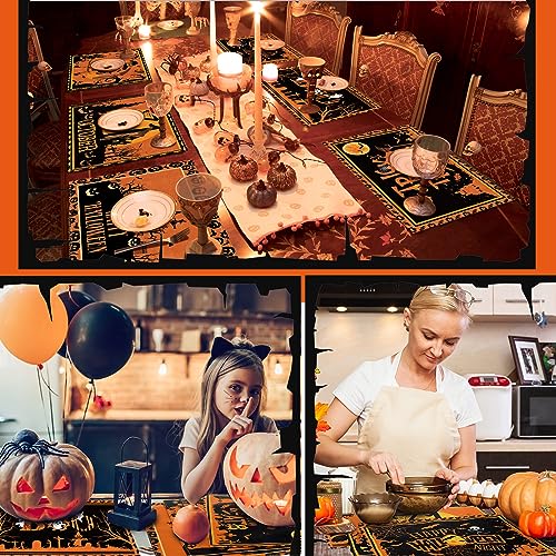 Halloween Bat Placemats Set of 6 - Black and Orange Gothic Table Decor