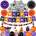 Halloween Decorations Set with Banner Spider Web Balloons and Garlands
